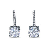 Round LeverBack Earrings Hoop Huggie Design Simulated Cubic Zirconia 925 Sterling  Silver (22mm)