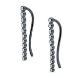 Threader Stud Fishhook Earrings Bezel Line Cubic Zirconia 925 Sterling Silver