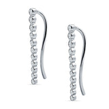 Threader Stud Fishhook Earrings Bezel Line Cubic Zirconia 925 Sterling Silver