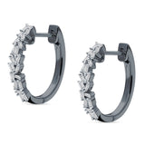 Baguette Cluster Huggie Hoop Earrings Cubic Zirconia 925 Sterling Silver