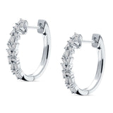 Baguette Cluster Huggie Hoop Earrings Cubic Zirconia 925 Sterling Silver