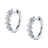 Baguette Zig Zag Huggie Hoop Earring Cubic Zirconia 925 Sterling Silver