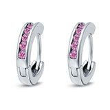 Eternity Huggie Hoop Earrings Channel Round Simulated CZ 925 Sterling Silver (16mm)