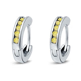 Eternity Huggie Hoop Earrings Channel Round Simulated CZ 925 Sterling Silver (16mm)