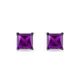 Solitaire Princess Cut Stud Earrings 925 Sterling Silver 3mm-9mm