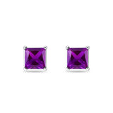 Solitaire Princess Cut Stud Earrings 925 Sterling Silver Size 3mm-9mm