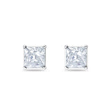 Solitaire Princess Cut Stud Earrings 925 Sterling Silver Size 3mm-9mm