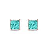 Solitaire Princess Cut Stud Earrings 925 Sterling Silver Size 3mm-9mm