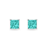 Solitaire Princess Cut Stud Earrings 925 Sterling Silver Size 3mm-9mm