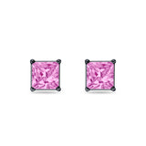 Solitaire Princess Cut Stud Earrings 925 Sterling Silver Size 3mm-9mm
