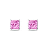 Solitaire Princess Cut Stud Earrings 925 Sterling Silver Size 3mm-9mm