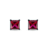 Solitaire Princess Cut Stud Earrings 925 Sterling Silver 3mm-9mm