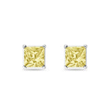 Solitaire Princess Cut Stud Earrings 925 Sterling Silver Size 3mm-9mm