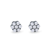 Cluster Earrings 7-Stone Round Cubic Zirconia 925 Sterling Silver Screwback Flower Stud Earring