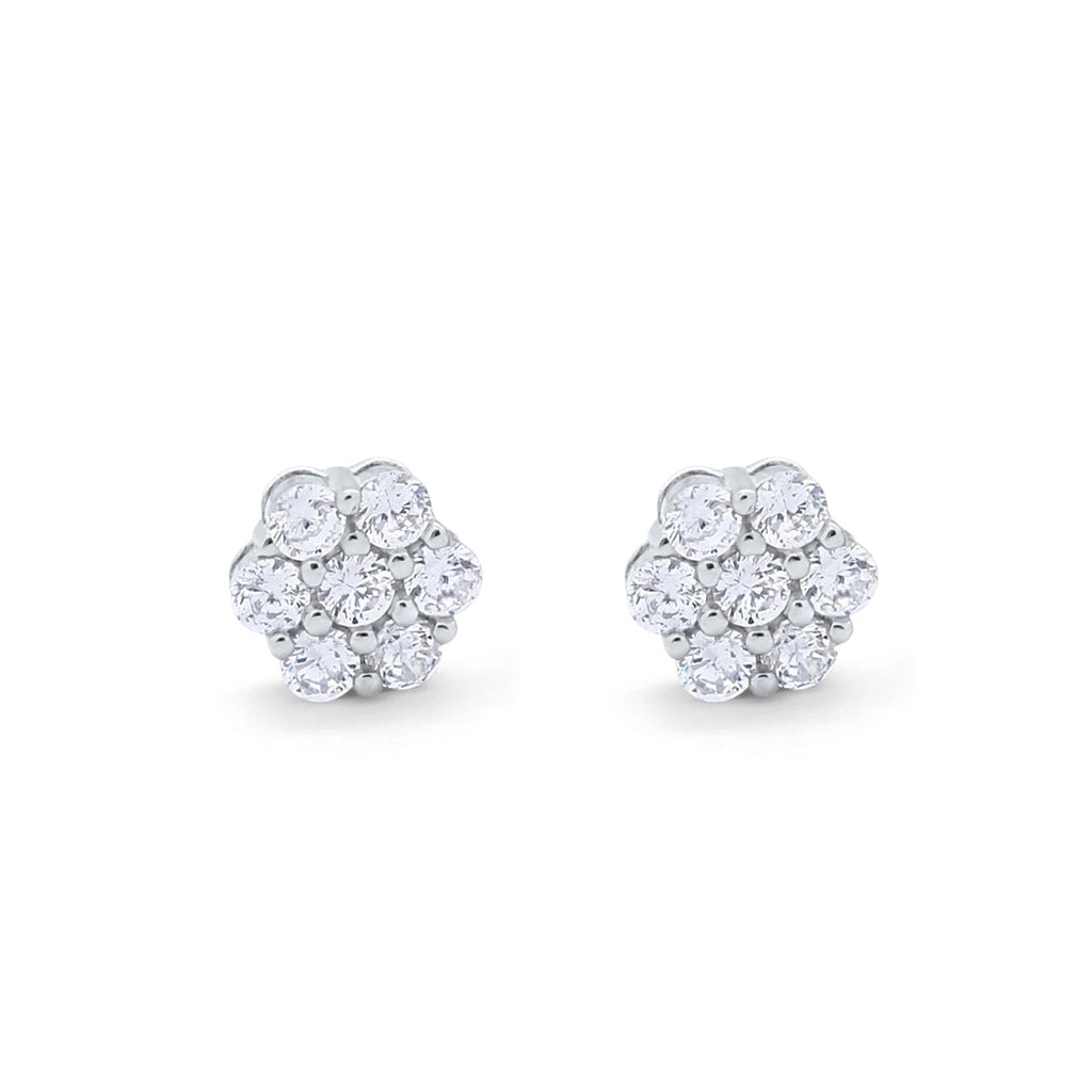 Cluster Earrings 7-Stone Round Cubic Zirconia 925 Sterling Silver Scre ...