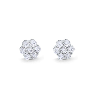 Cluster Earrings 7-Stone Round Cubic Zirconia 925 Sterling Silver Screwback Flower Stud Earring