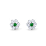 Cluster Earrings 7-Stone Round Cubic Zirconia 925 Sterling Silver Screwback Flower Stud Earring