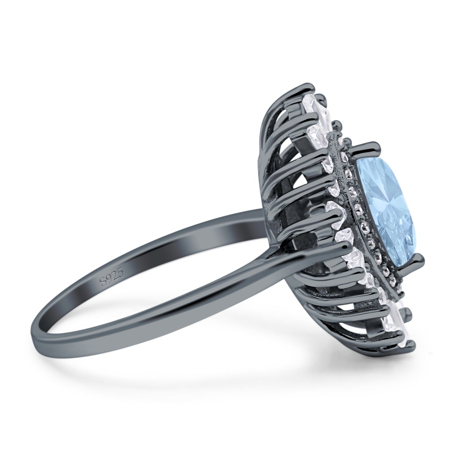 Art Deco Halo Marquise Natural Aquamarine Engagement Ring