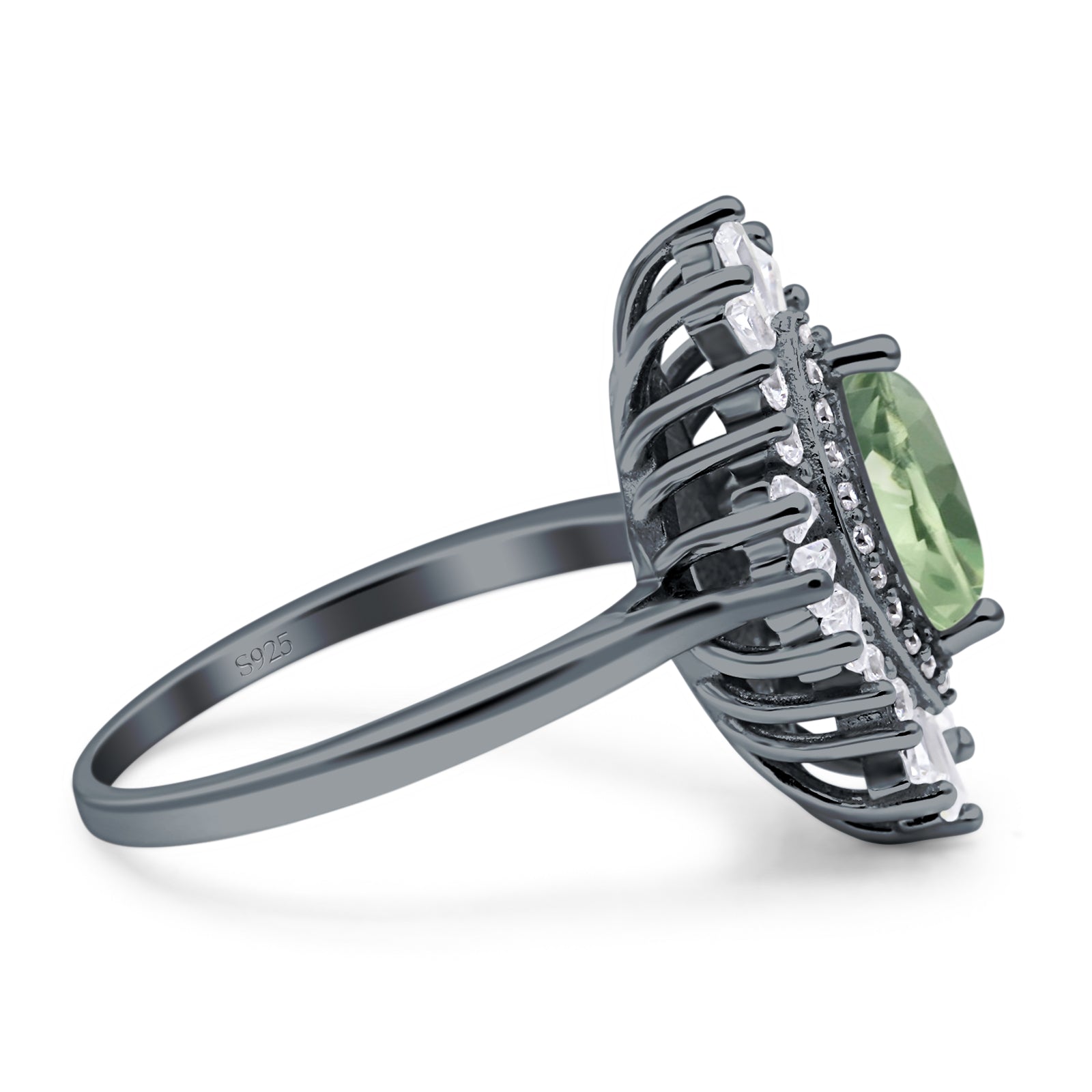 Art Deco Halo Marquise Natural Green Amethyst Prasiolite Engagement Ring