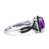 Halo Cushion Infinity Twist Side Stone Simulated Black CZ Engagement Ring Cubic Zirconia 925 Sterling Silver