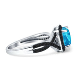 Halo Cushion Infinity Twist Side Stone Simulated Black CZ Engagement Ring Cubic Zirconia 925 Sterling Silver