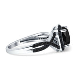 Halo Cushion Infinity Twist Side Stone Simulated Black CZ Engagement Ring Cubic Zirconia 925 Sterling Silver