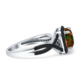Halo Cushion Infinity Twist Side Stone Simulated Black CZ Engagement Ring Cubic Zirconia 925 Sterling Silver