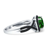 Halo Cushion Infinity Twist Side Stone Simulated Black CZ Engagement Ring Cubic Zirconia 925 Sterling Silver