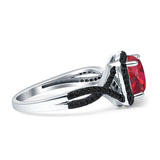 Halo Cushion Infinity Twist Side Stone Simulated Black CZ Engagement Ring Cubic Zirconia 925 Sterling Silver