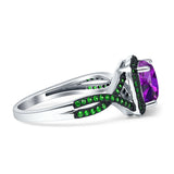 Halo Cushion Infinity Twist Side Stone Simulated Green Emerald CZ Engagement Ring Cubic Zirconia 925 Sterling Silver