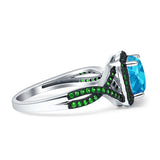 Halo Cushion Infinity Twist Side Stone Simulated Green Emerald CZ Engagement Ring Cubic Zirconia 925 Sterling Silver