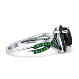 Halo Cushion Infinity Twist Side Stone Simulated Green Emerald CZ Engagement Ring Cubic Zirconia 925 Sterling Silver