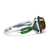 Halo Cushion Infinity Twist Side Stone Simulated Green Emerald CZ Engagement Ring Cubic Zirconia 925 Sterling Silver