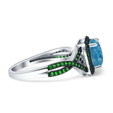 Halo Cushion Infinity Twist Side Stone Simulated Green Emerald CZ Engagement Ring Cubic Zirconia 925 Sterling Silver