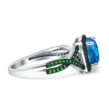Halo Cushion Infinity Twist Side Stone Simulated Green Emerald CZ Engagement Ring Cubic Zirconia 925 Sterling Silver