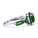 Halo Cushion Infinity Twist Side Stone Simulated Green Emerald CZ Engagement Ring Cubic Zirconia 925 Sterling Silver