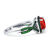 Halo Cushion Infinity Twist Side Stone Simulated Green Emerald CZ Engagement Ring Cubic Zirconia 925 Sterling Silver