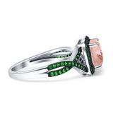 Halo Cushion Infinity Twist Side Stone Simulated Green Emerald CZ Engagement Ring Cubic Zirconia 925 Sterling Silver