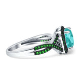 Halo Cushion Infinity Twist Side Stone Simulated Green Emerald CZ Engagement Ring Cubic Zirconia 925 Sterling Silver