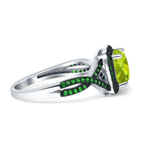Halo Cushion Infinity Twist Side Stone Simulated Green Emerald CZ Engagement Ring Cubic Zirconia 925 Sterling Silver