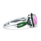 Halo Cushion Infinity Twist Side Stone Simulated Green Emerald CZ Engagement Ring Cubic Zirconia 925 Sterling Silver