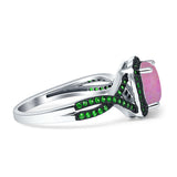 Halo Cushion Infinity Twist Side Stone Simulated Green Emerald CZ Engagement Ring Cubic Zirconia 925 Sterling Silver