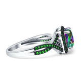 Halo Cushion Infinity Twist Side Stone Simulated Green Emerald CZ Engagement Ring Cubic Zirconia 925 Sterling Silver