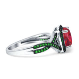 Halo Cushion Infinity Twist Side Stone Simulated Green Emerald CZ Engagement Ring Cubic Zirconia 925 Sterling Silver