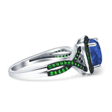 Halo Cushion Infinity Twist Side Stone Simulated Green Emerald CZ Engagement Ring Cubic Zirconia 925 Sterling Silver