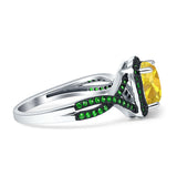 Halo Cushion Infinity Twist Side Stone Simulated Green Emerald CZ Engagement Ring Cubic Zirconia 925 Sterling Silver