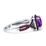 Halo Cushion Infinity Twist Side Stone Simulated Ruby CZ Engagement Ring Cubic Zirconia 925 Sterling Silver