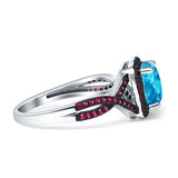 Halo Cushion Infinity Twist Side Stone Simulated Ruby CZ Engagement Ring Cubic Zirconia 925 Sterling Silver