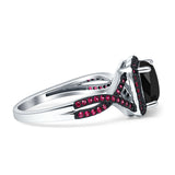 Halo Cushion Infinity Twist Side Stone Simulated Ruby CZ Engagement Ring Cubic Zirconia 925 Sterling Silver