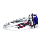 Halo Cushion Infinity Twist Side Stone Simulated Ruby CZ Engagement Ring Cubic Zirconia 925 Sterling Silver